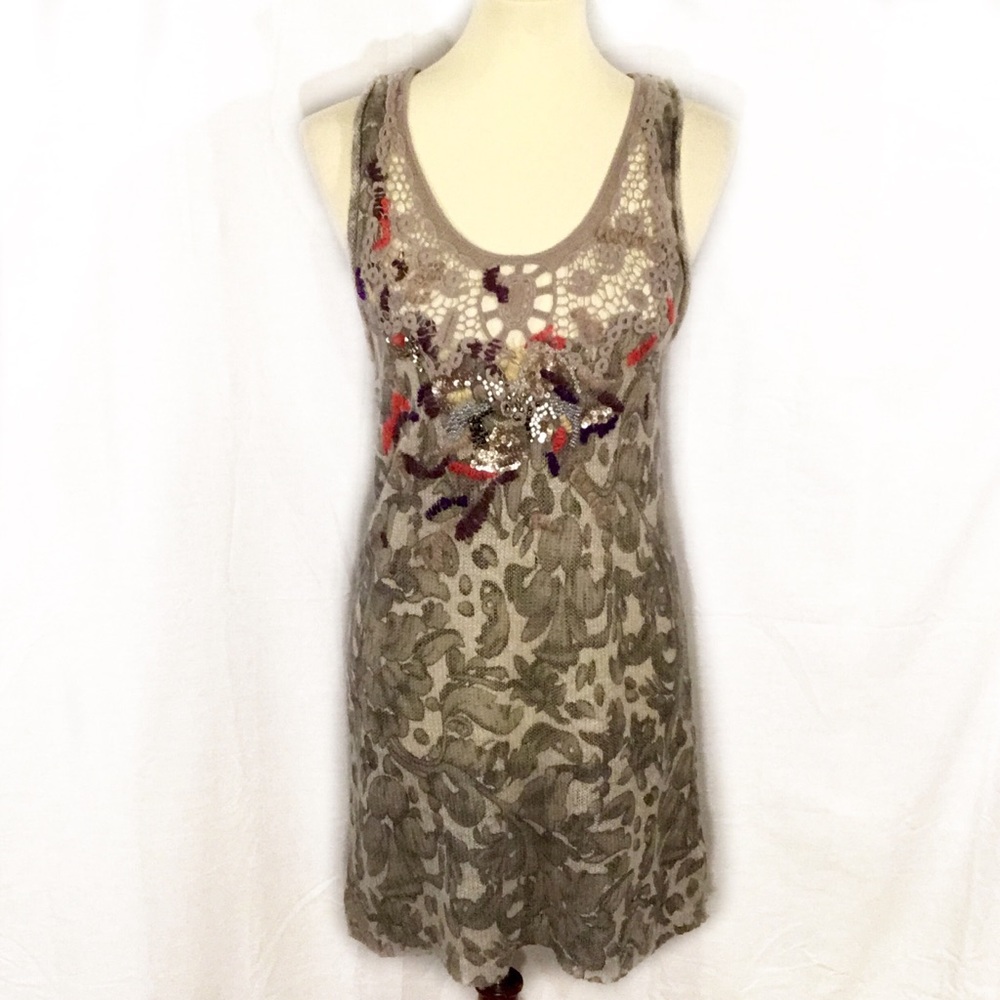 FREE PEOPLE SWEATER TANK DRESS EMBELLISHED LACE